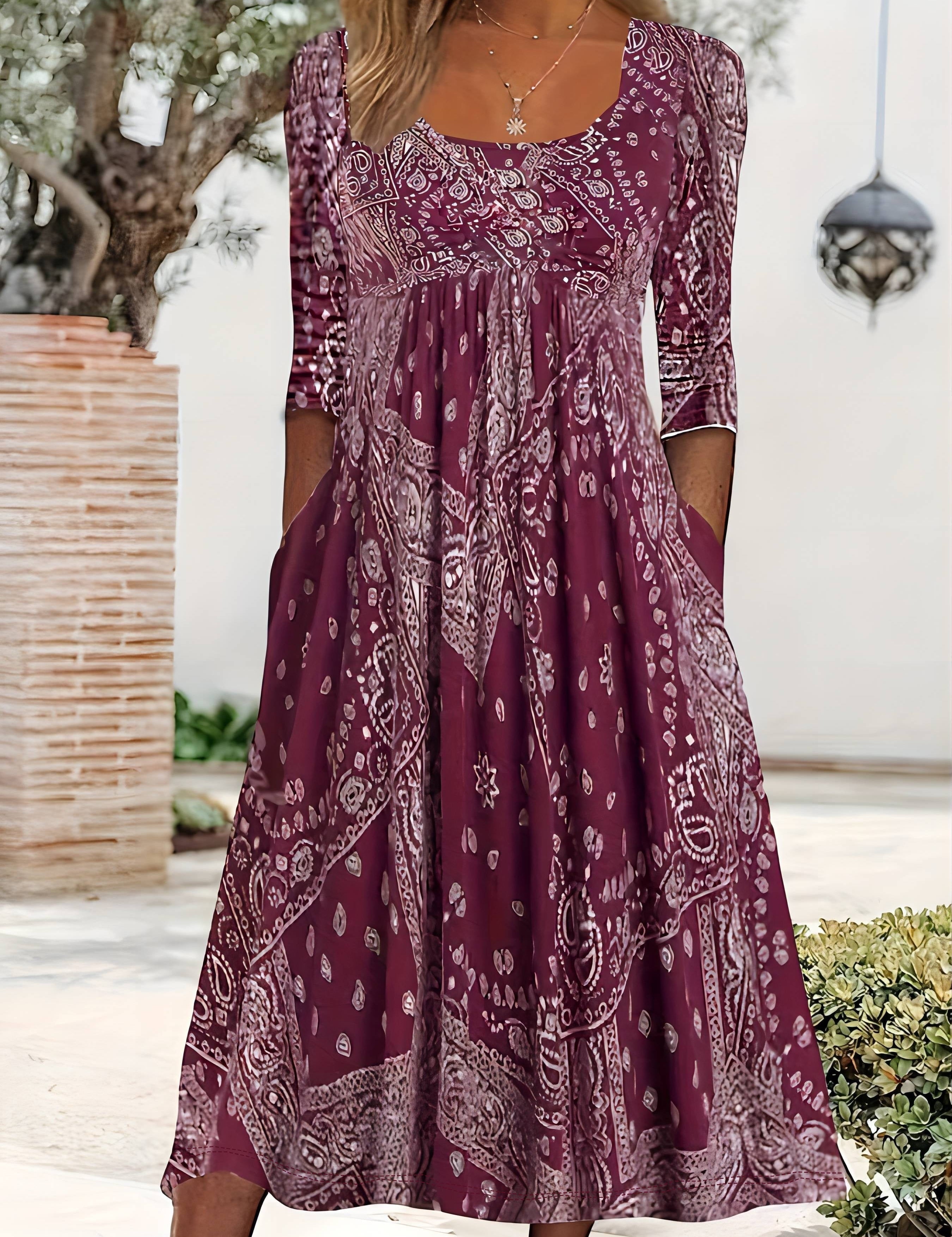 ELOWEN | MIDI-KLEID MIT LANGEN ÄRMELN CASUAL