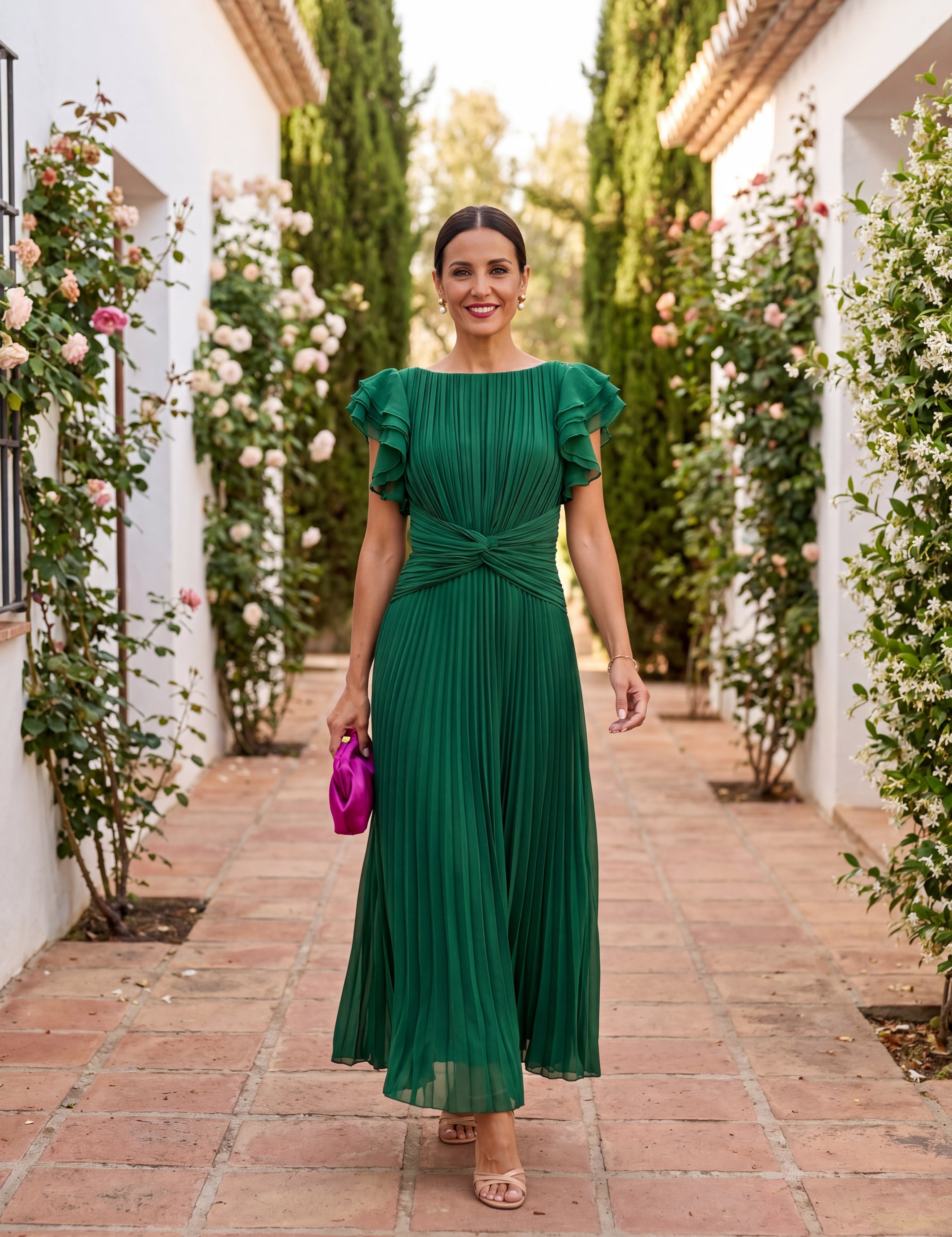 Seraphine | Elegantes Plissee-Maxikleid mit geknoteter Taille