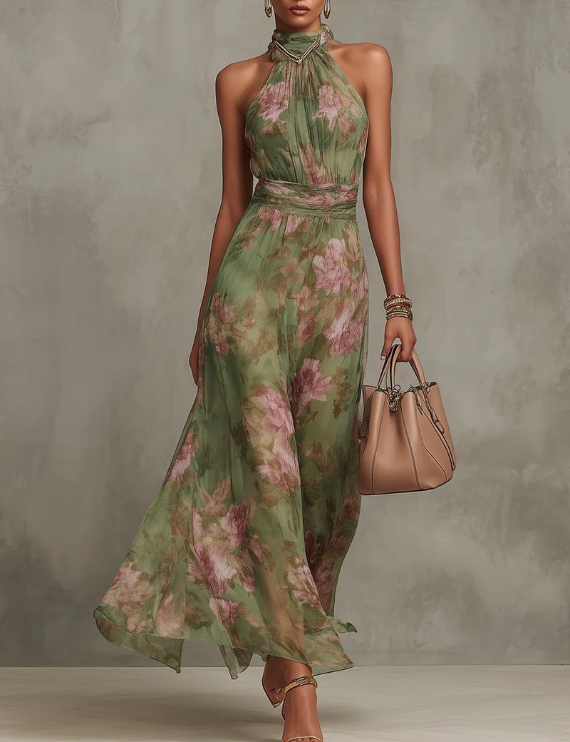 Liv | Elegantes florales Neckholder-Maxikleid